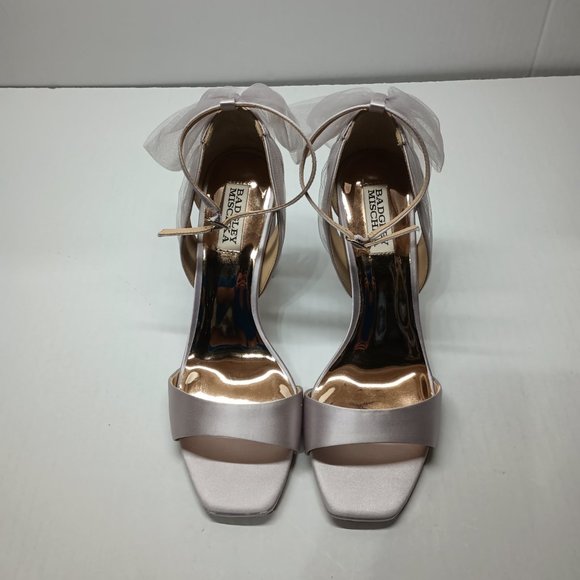 Badgley Mischka Women's Kim Lavender Satin BHLDN Block Heel Tulle Bow Shoes 8.5 - Picture 3 of 8